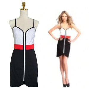 BEBE | Black/White/RedColor Blocked Bodycon Corset Mini Cocktail Dress Size M